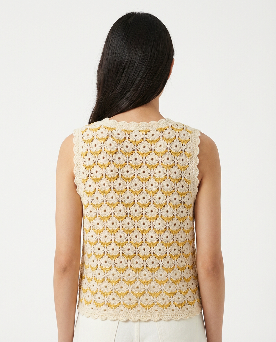 Chaleco Crochet Floral Escote V Amarillo - nn.studio Style 0004