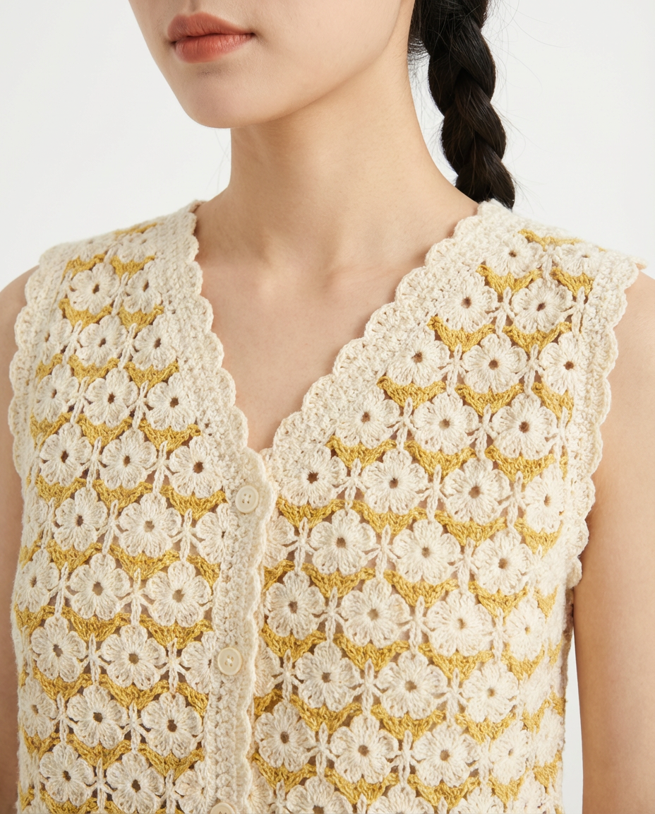 Chaleco Crochet Floral Escote V Amarillo - nn.studio Style 0004