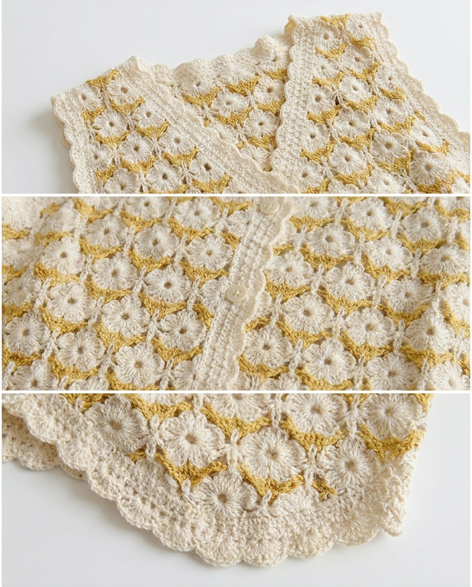 Chaleco Crochet Floral Escote V Amarillo - nn.studio Style 0004
