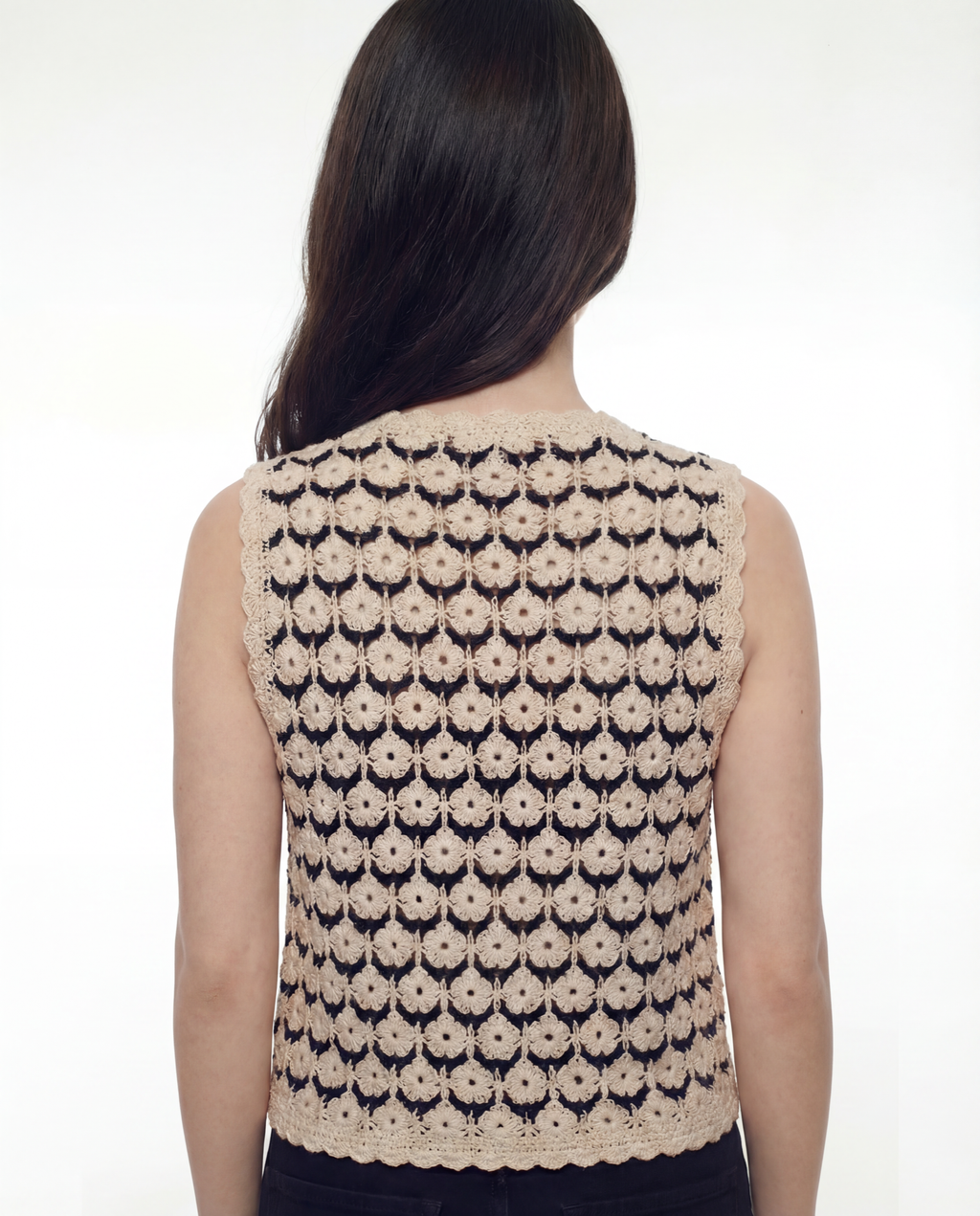 Chaleco Crochet Floral Escote V Negro - nn.studio Style 0004