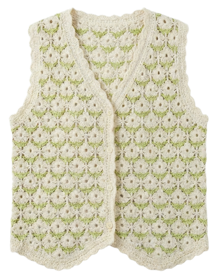 Chaleco Crochet Floral Escote V Verde - nn.studio Style 0004