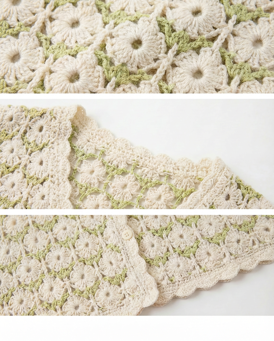 Chaleco Crochet Floral Escote V Verde - nn.studio Style 0004