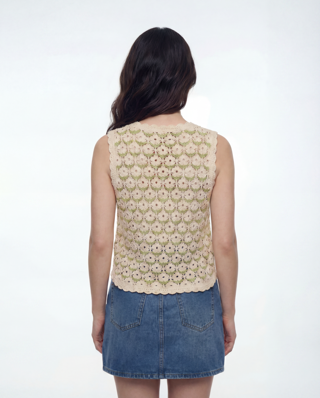 Chaleco Crochet Floral Escote V Verde - nn.studio Style 0004