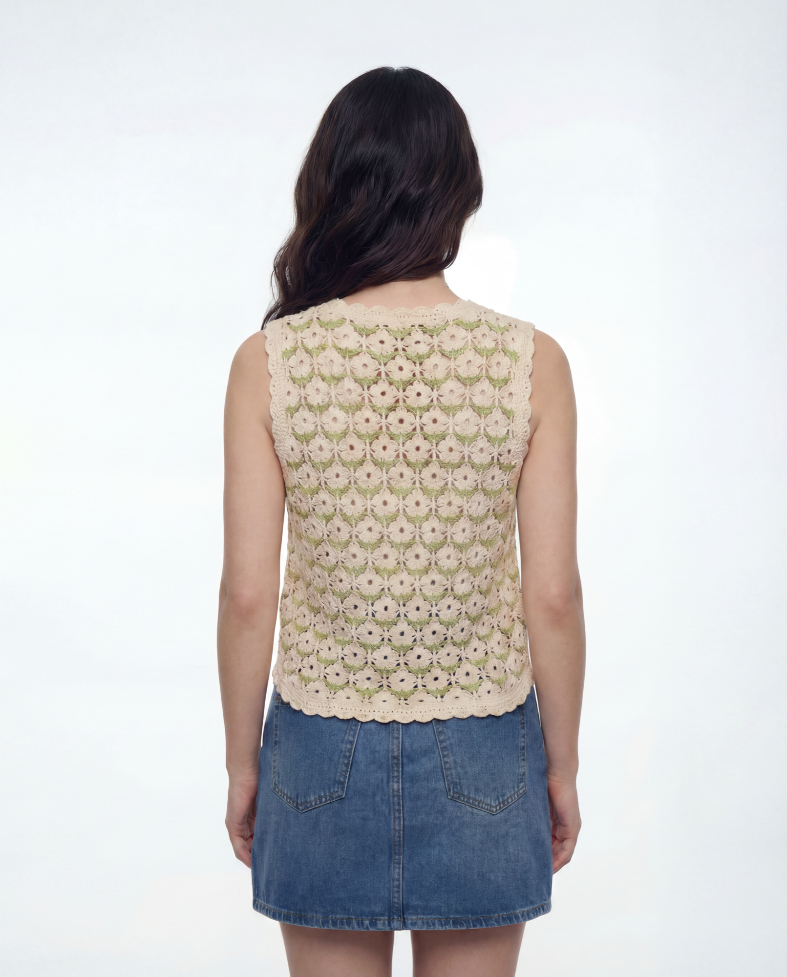 Chaleco Crochet Floral Escote V Verde - nn.studio Style 0004