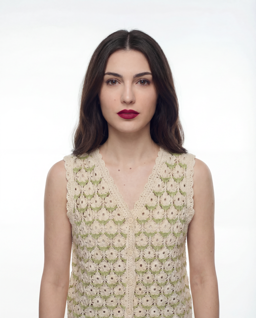 Chaleco Crochet Floral Escote V Verde - nn.studio Style 0004