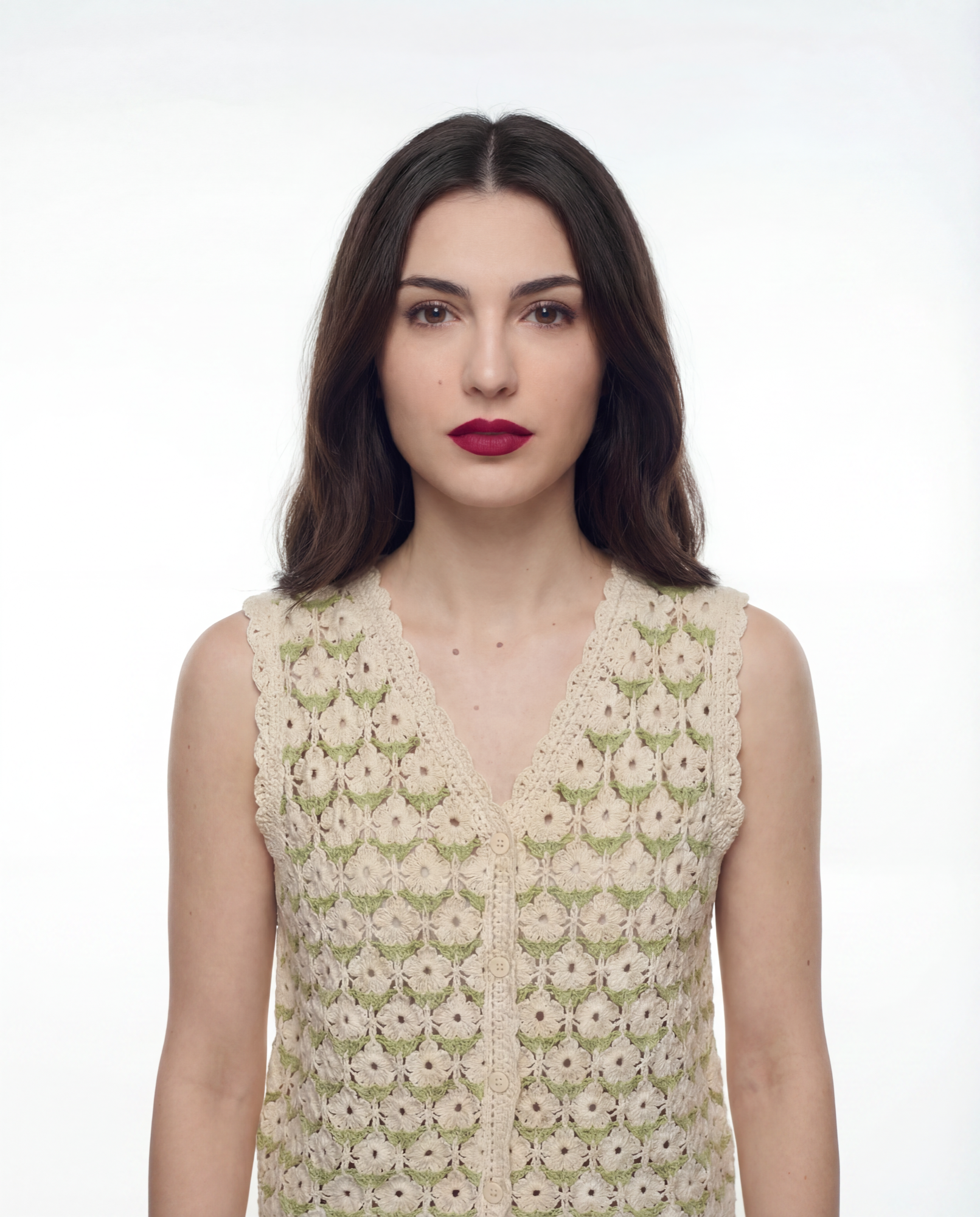 Chaleco Crochet Floral Escote V Verde - nn.studio Style 0004