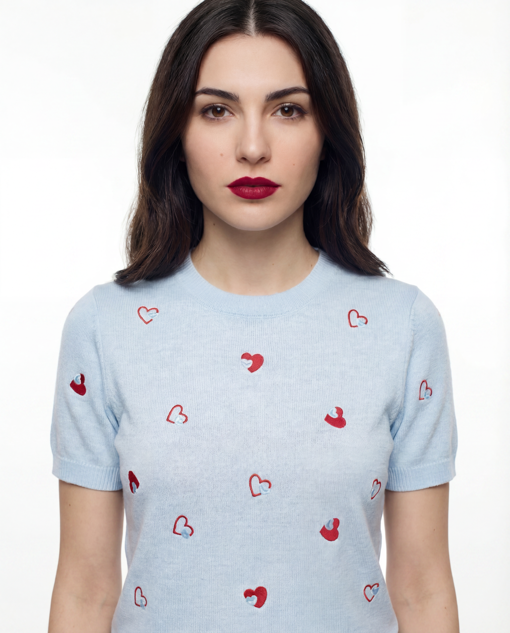 Sweater Knit Corazones Bordados Azul - nn.studio Style E5358