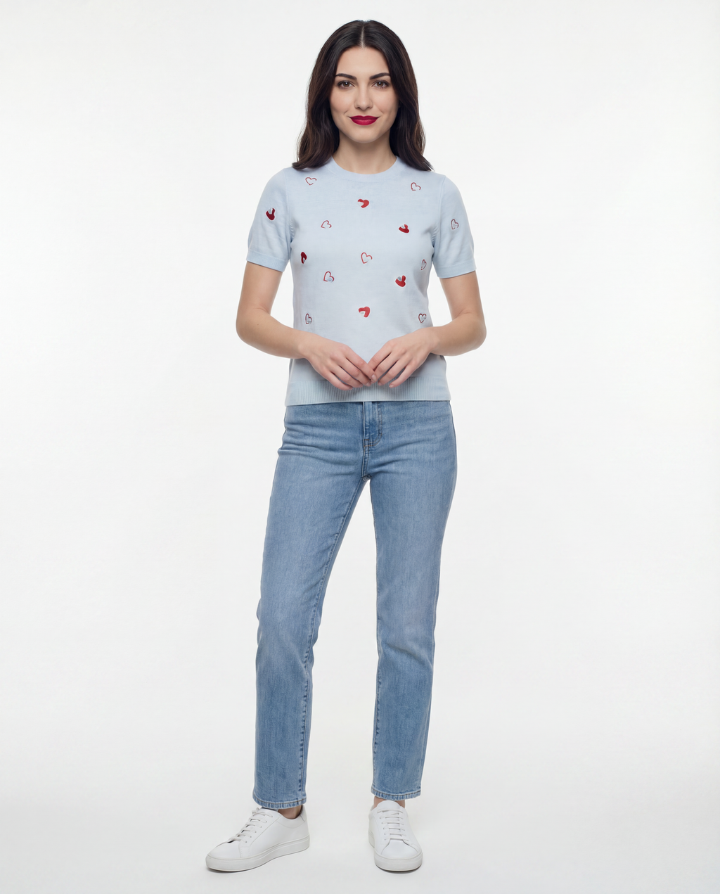 Sweater Knit Corazones Bordados Azul - nn.studio Style E5358