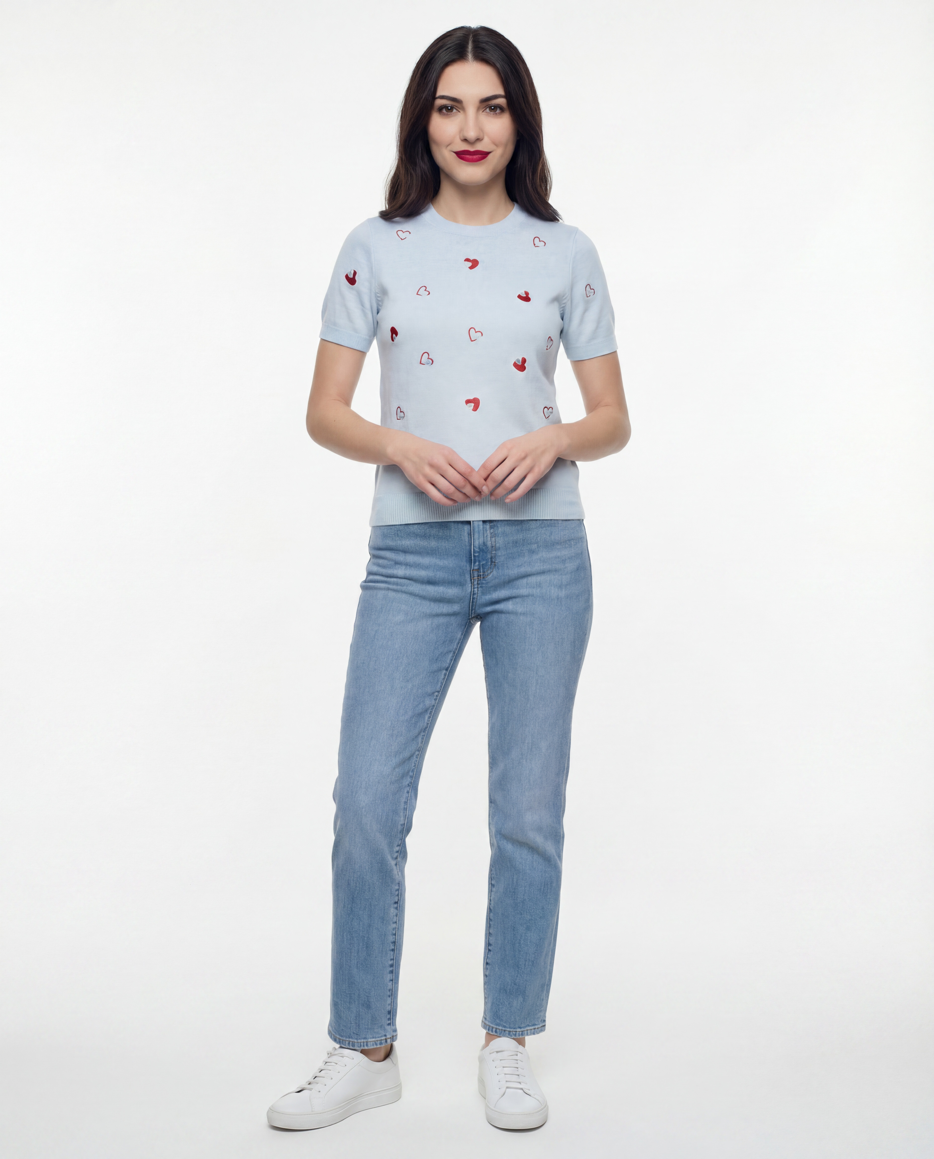 Sweater Knit Corazones Bordados Azul - nn.studio Style E5358