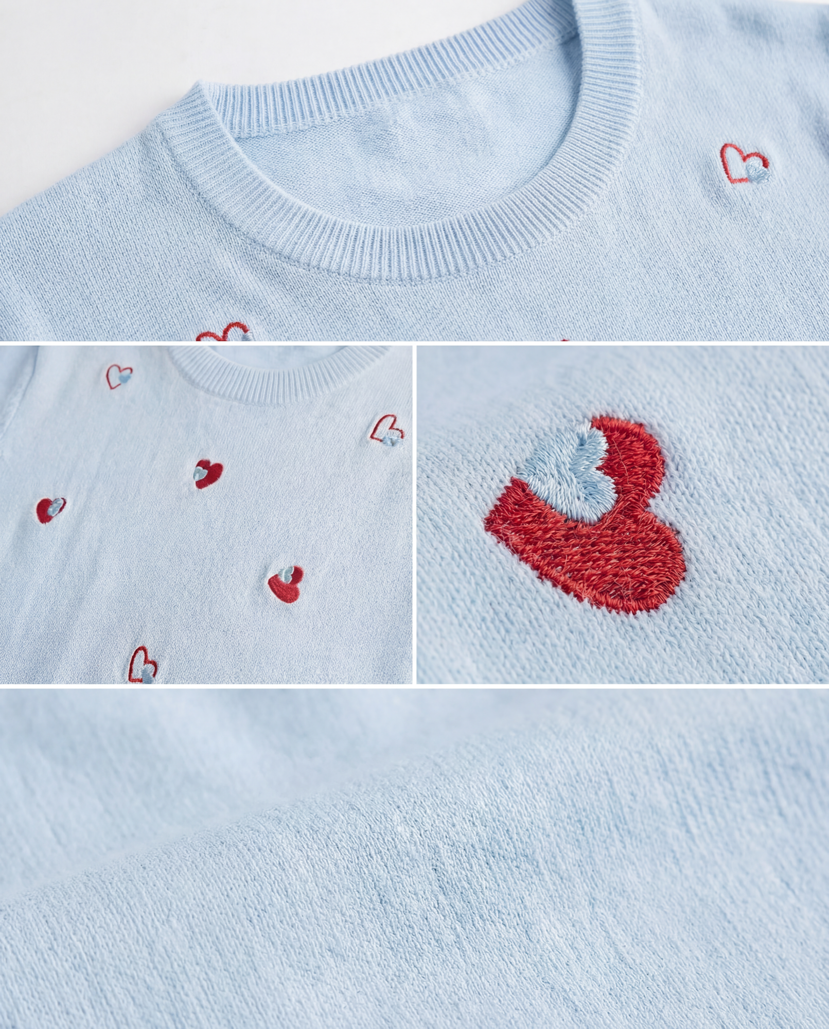Sweater Knit Corazones Bordados Azul - nn.studio Style E5358