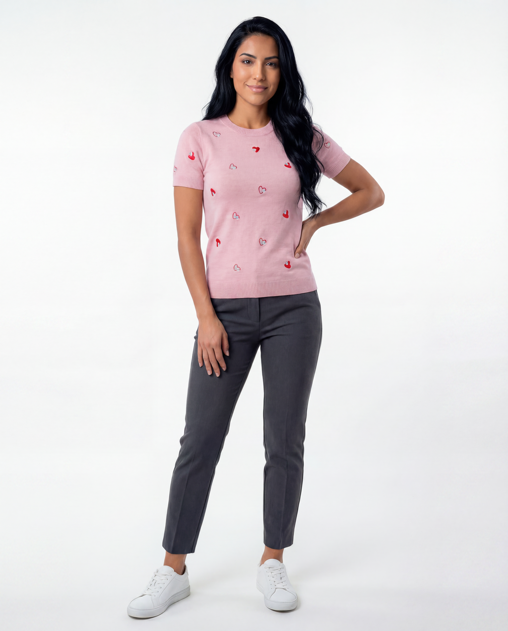 Sweater Knit Corazones Bordados Rosa - nn.studio Style E5358