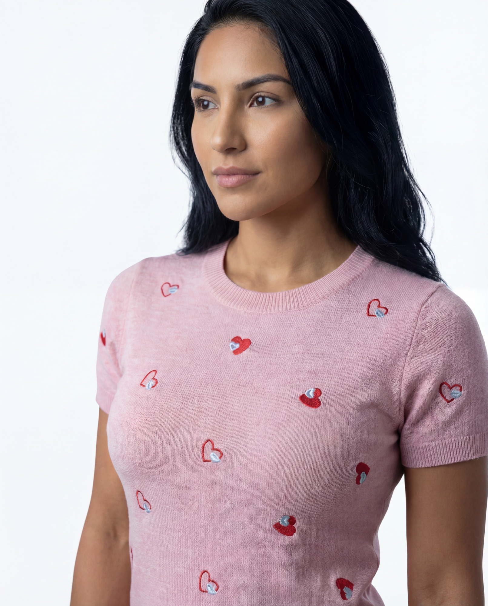 Sweater Knit Corazones Bordados Rosa - nn.studio Style E5358