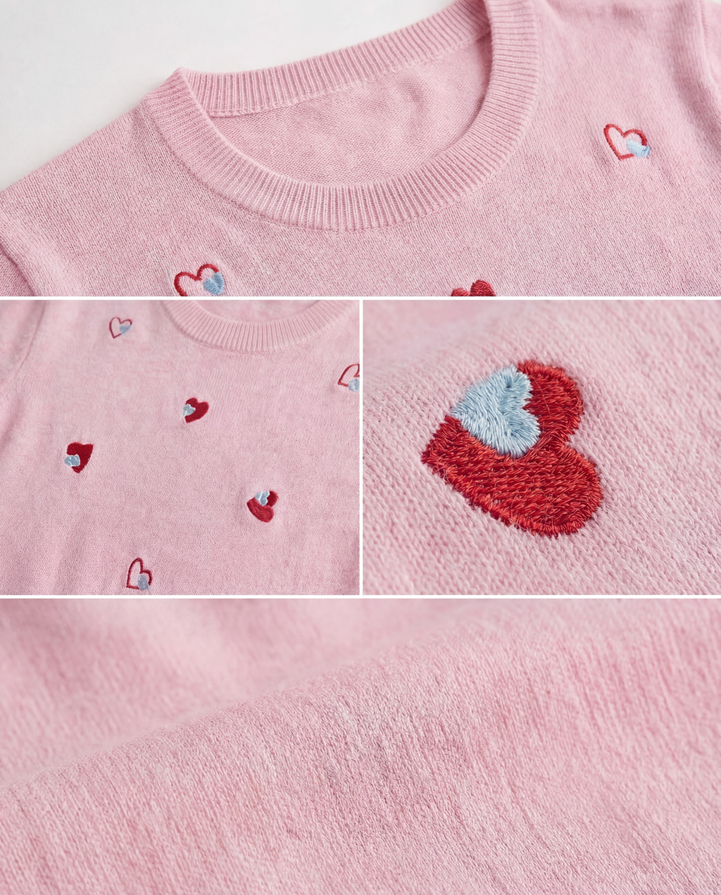Sweater Knit Corazones Bordados Rosa - nn.studio Style E5358