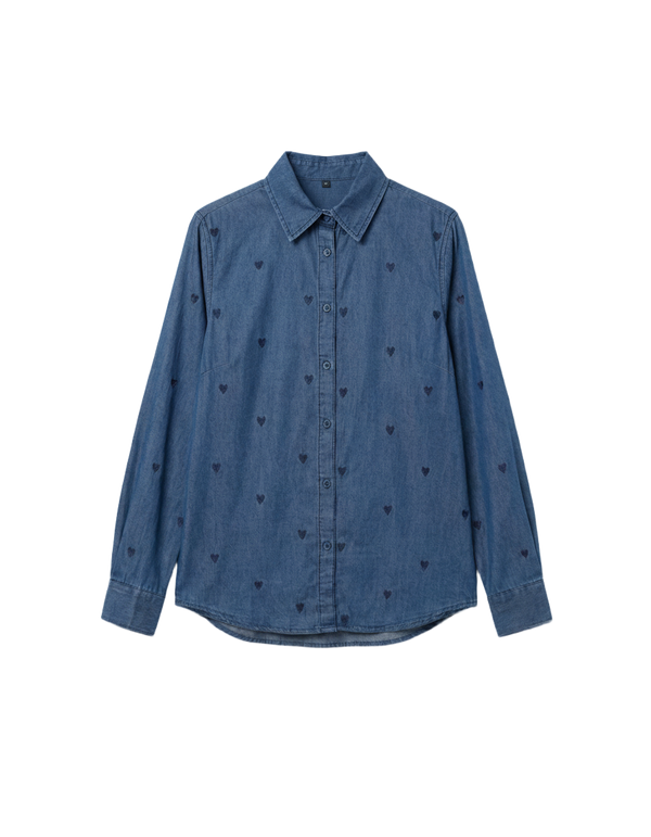 Camisa Denim con Bordado de Corazones Azul & Azul marino - nn.studio Style K105