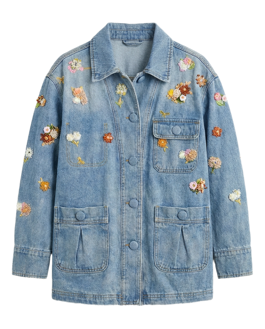 Chaqueta Denim con Bordado Floral 3D Azul medio - nn.studio Style 118