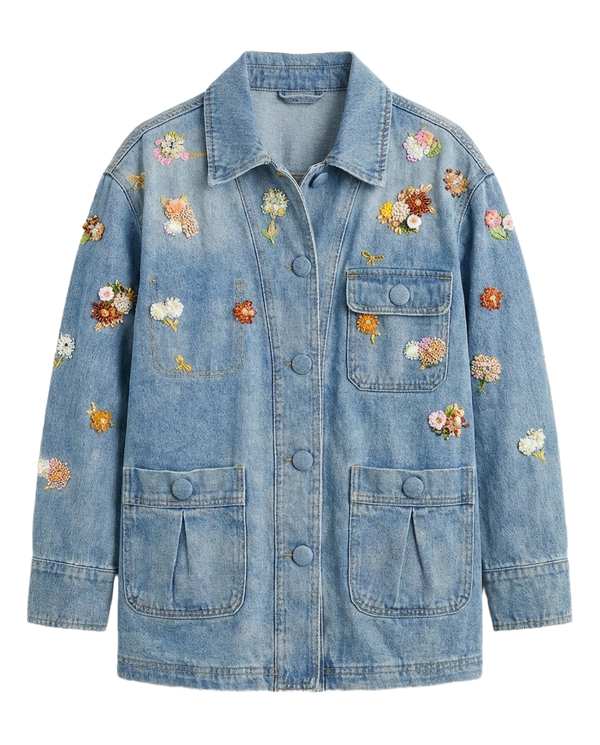 Chaqueta Denim con Bordado Floral 3D Azul medio - nn.studio Style 118