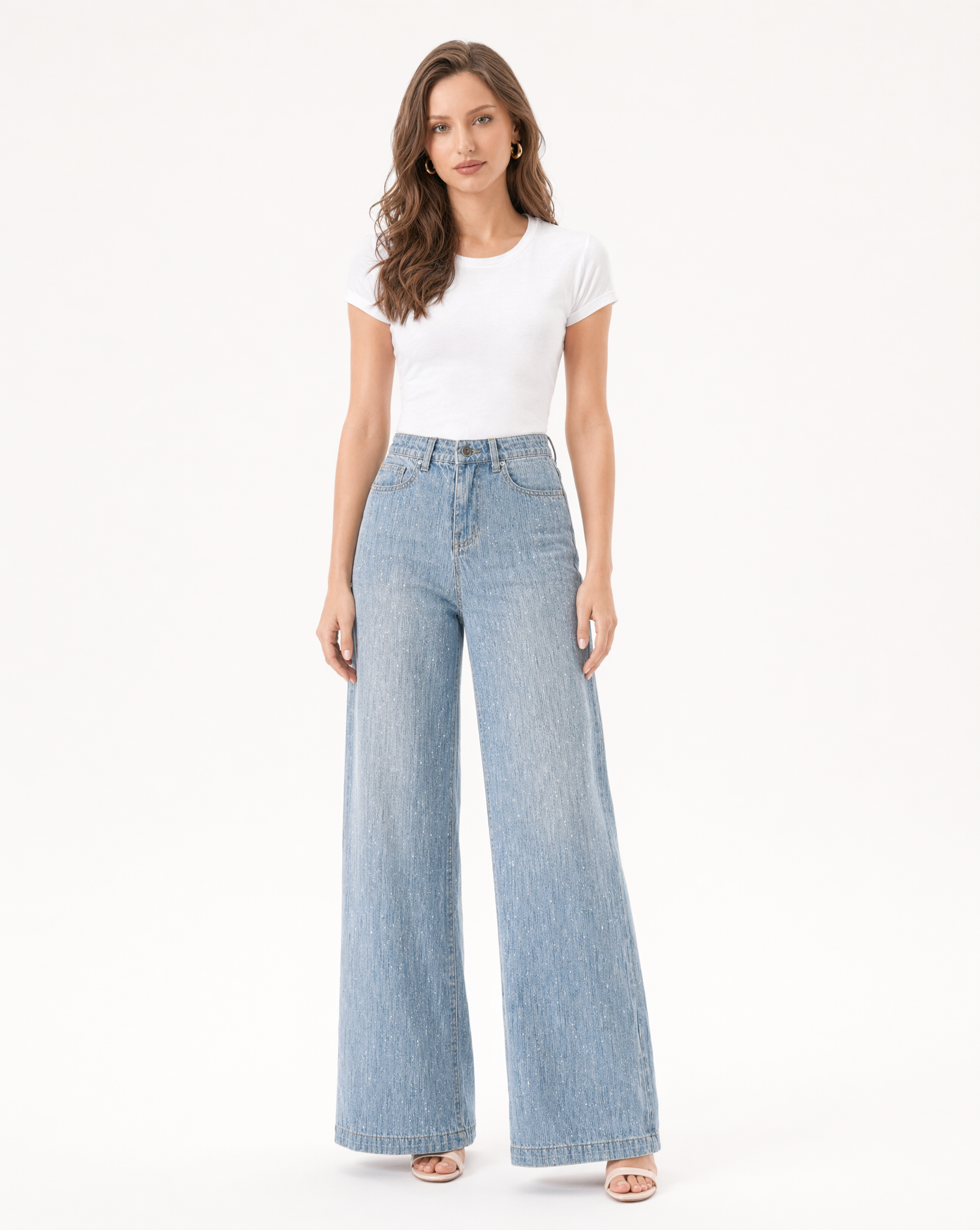 Jean Wide Leg con Destellos Metálicos Azul claro - nn.studio Style 8625