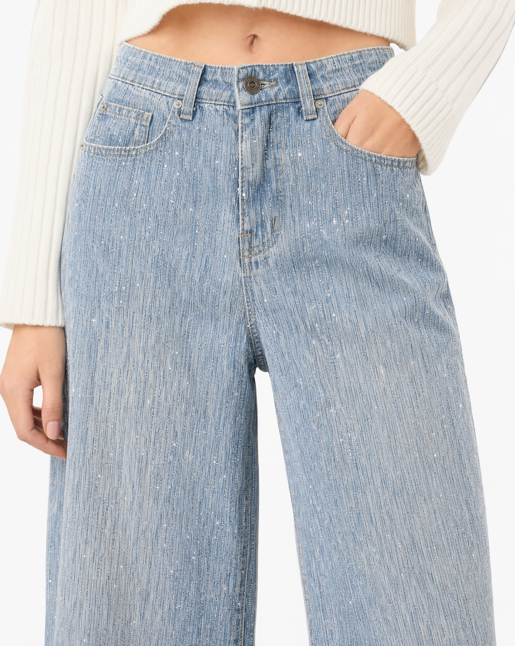Jean Wide Leg con Destellos Metálicos Azul claro - nn.studio Style 8625