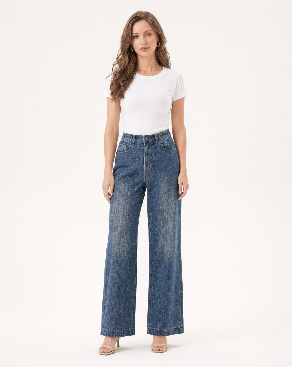 Jean Wide Leg con Destellos Metálicos Azul medio - nn.studio Style 8625