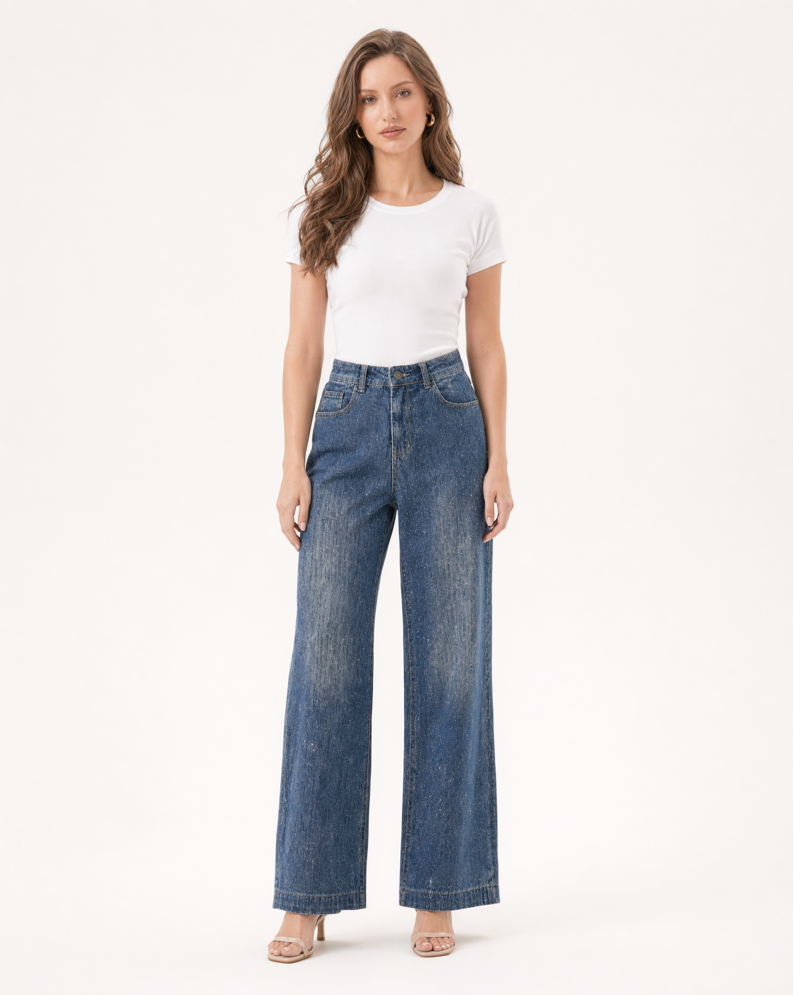 Jean Wide Leg con Destellos Metálicos Azul medio - nn.studio Style 8625