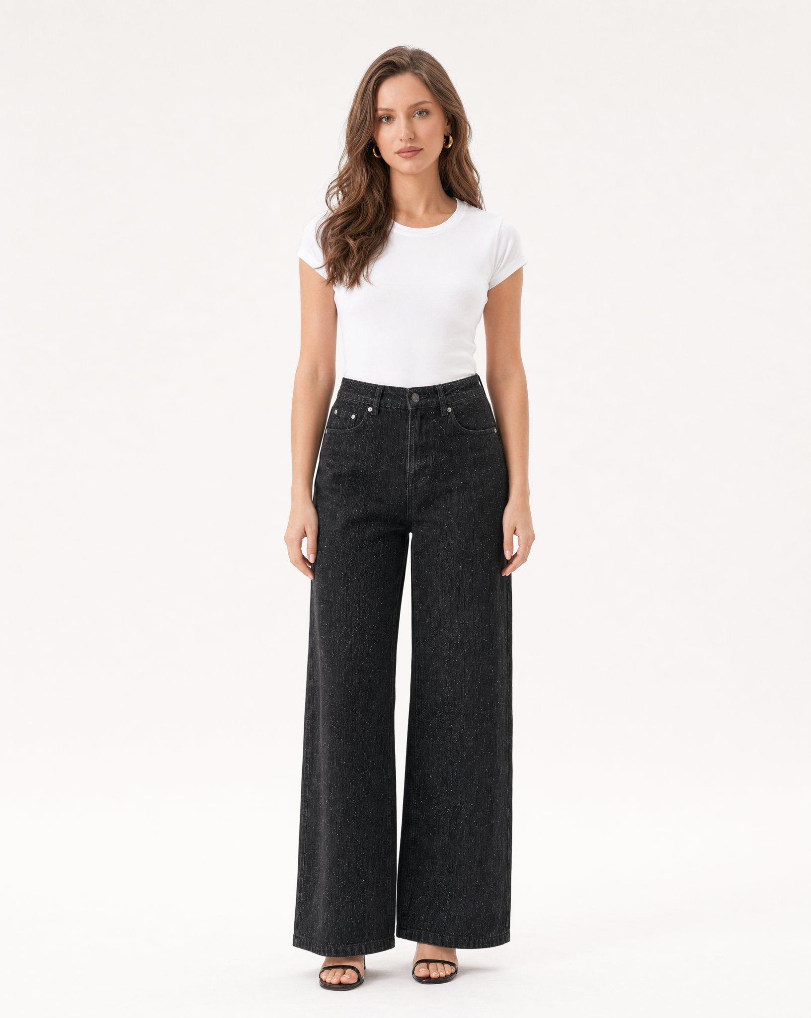 Jean Wide Leg con Destellos Metálicos Azul oscuro casi negro - nn.studio Style 8625