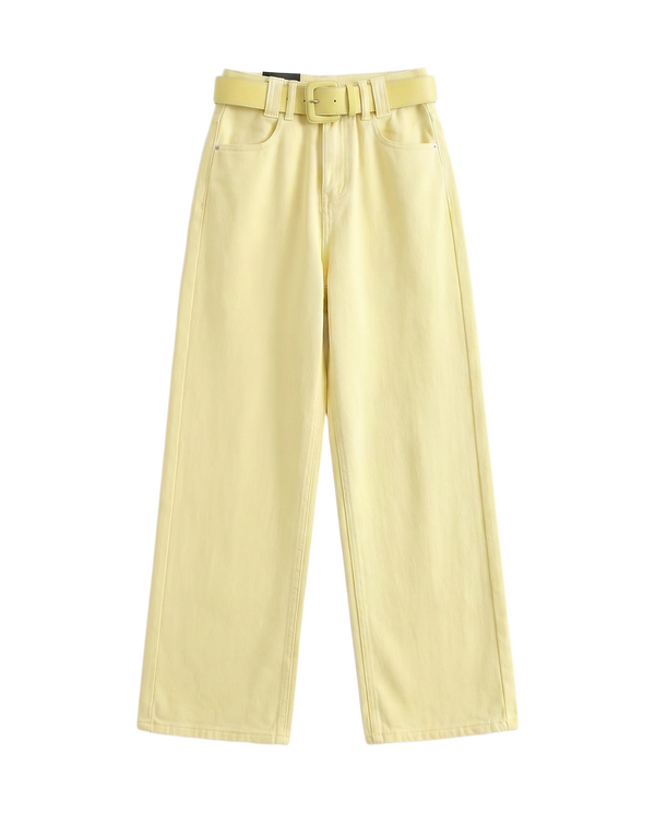 Pantalón Wide Leg Pastel con Cinturón Amarillo - nn.studio Style 80098