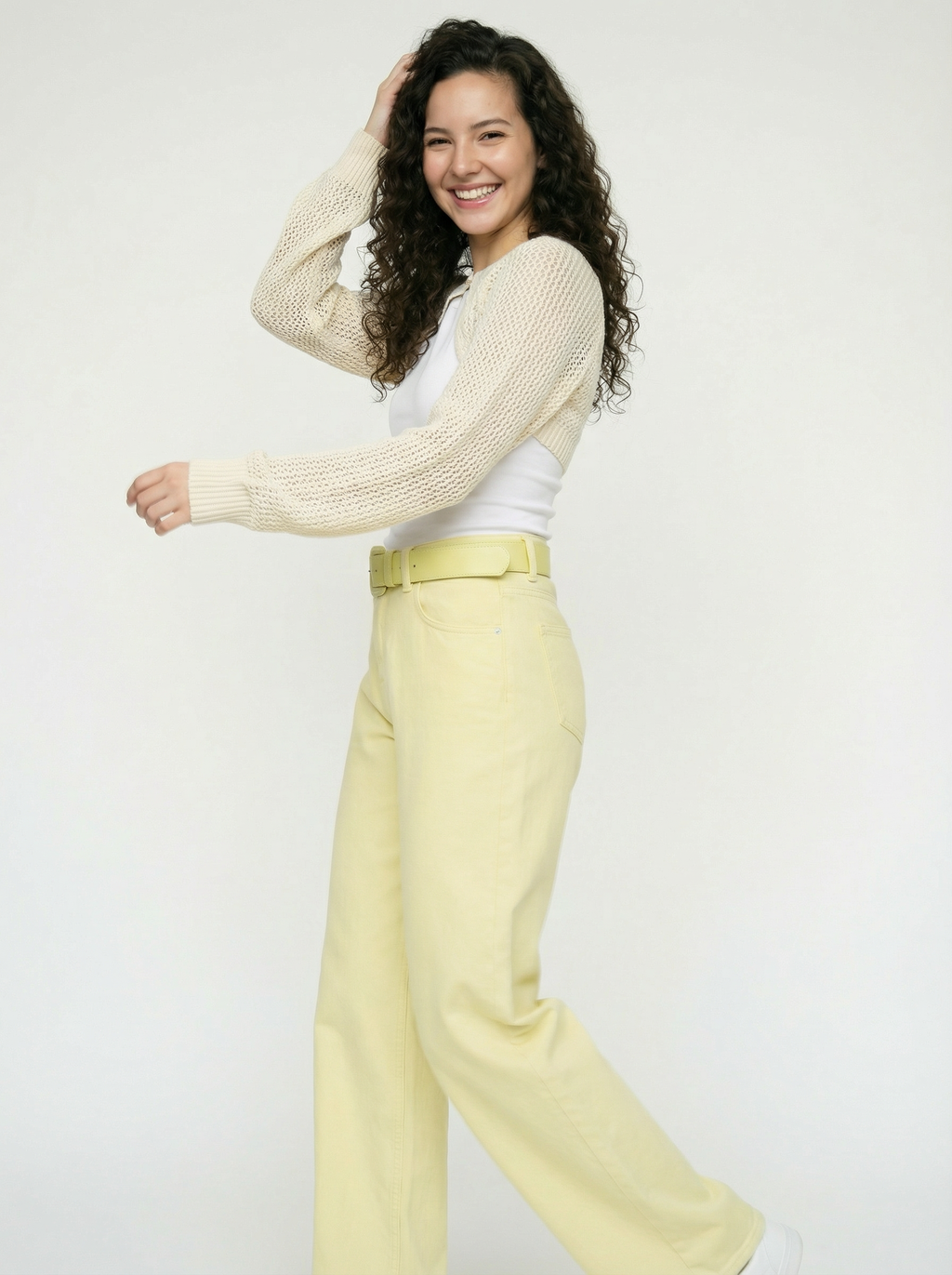 Pantalón Wide Leg Pastel con Cinturón Amarillo - nn.studio Style 80098