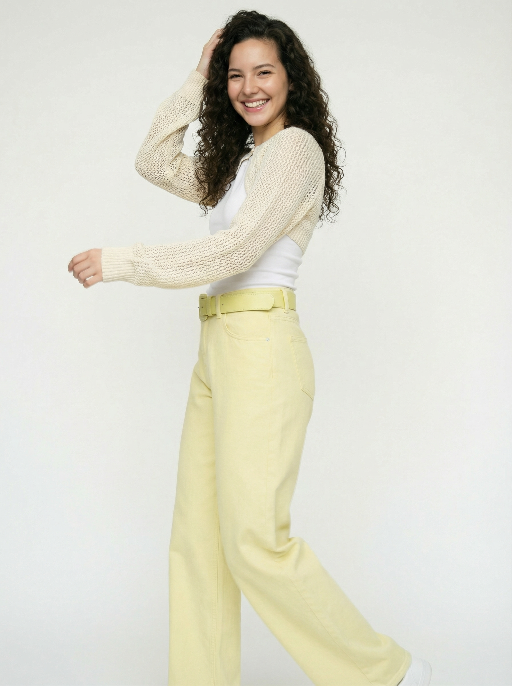 Pantalón Wide Leg Pastel con Cinturón Amarillo - nn.studio Style 80098