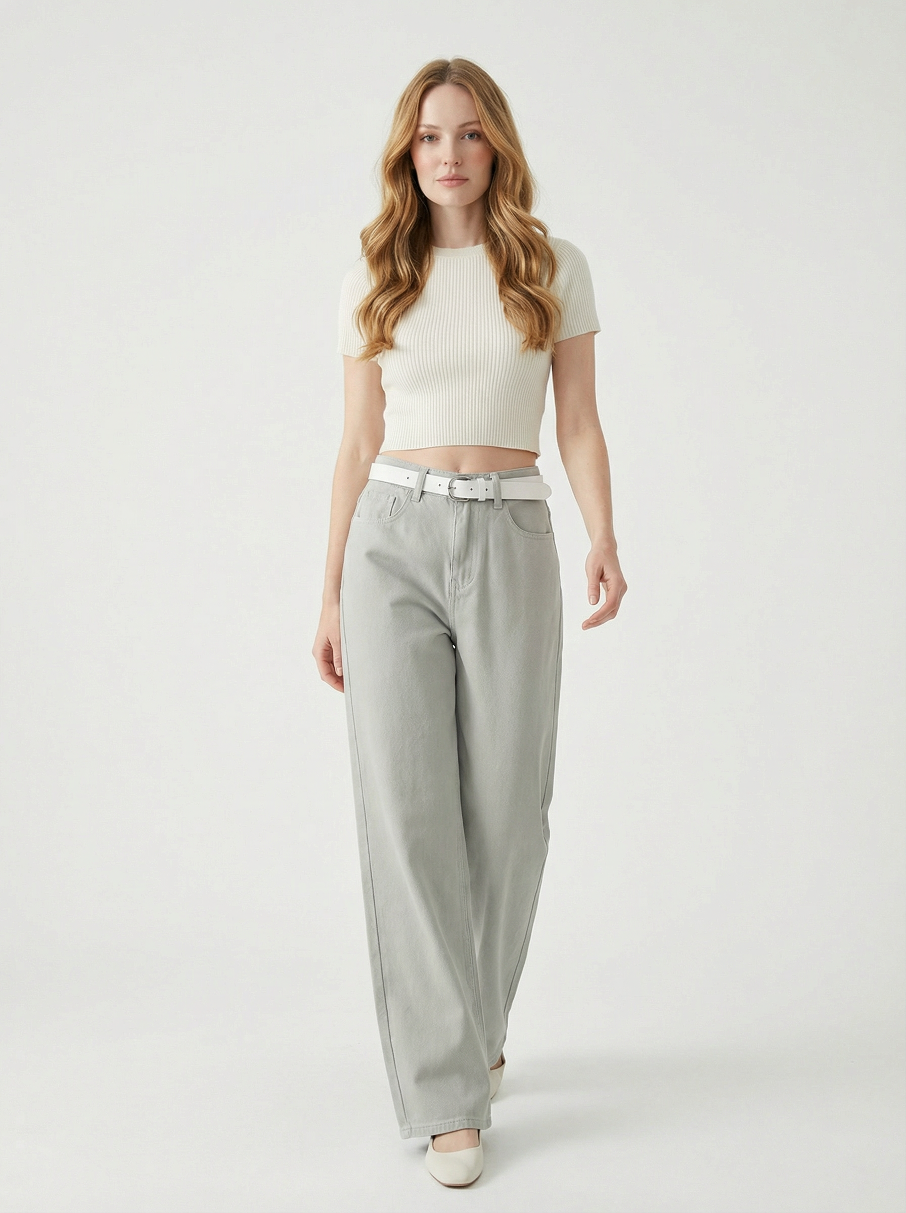 Pantalón Wide Leg Pastel con Cinturón Gris - nn.studio Style 80098
