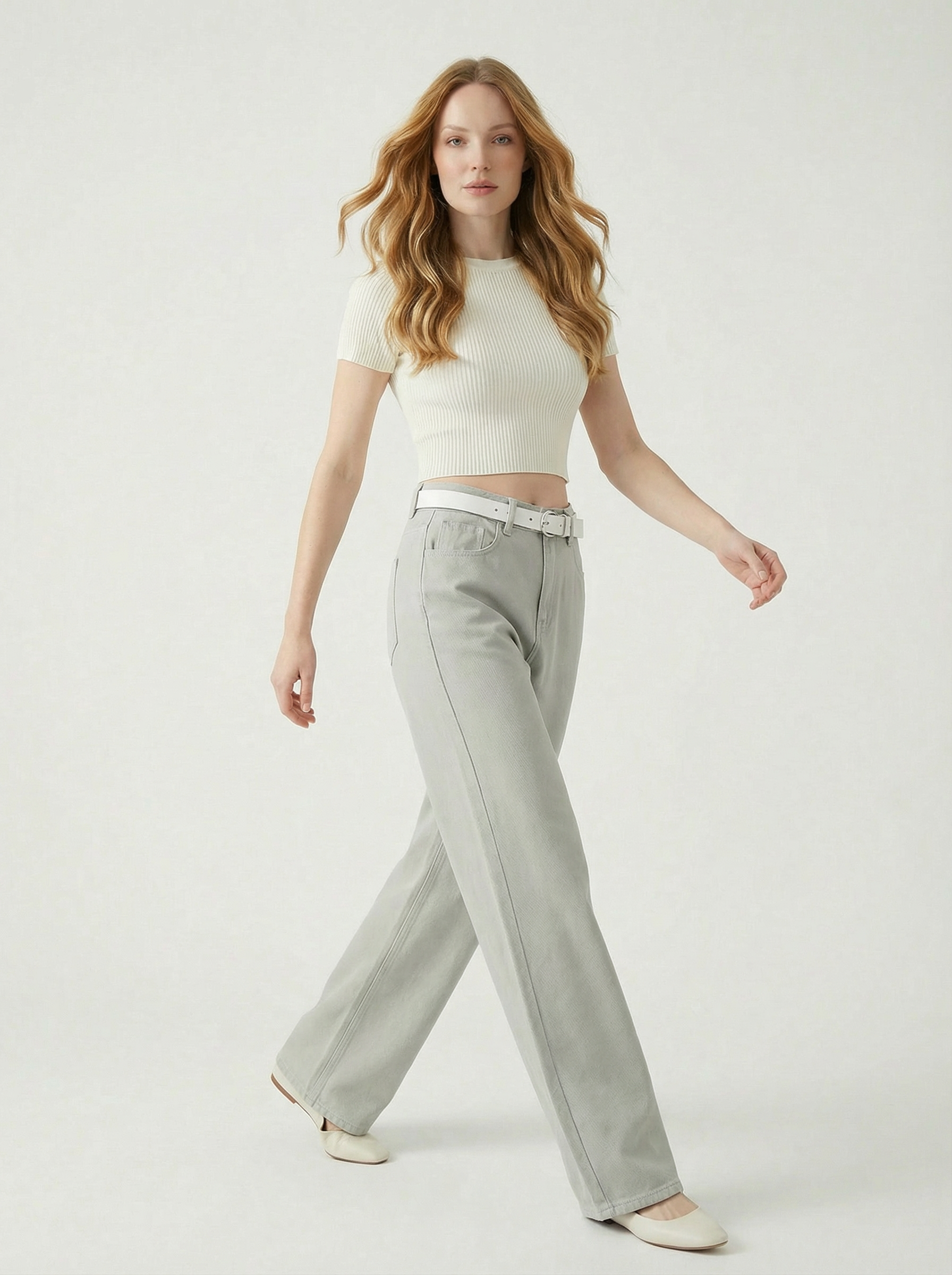 Pantalón Wide Leg Pastel con Cinturón Gris - nn.studio Style 80098