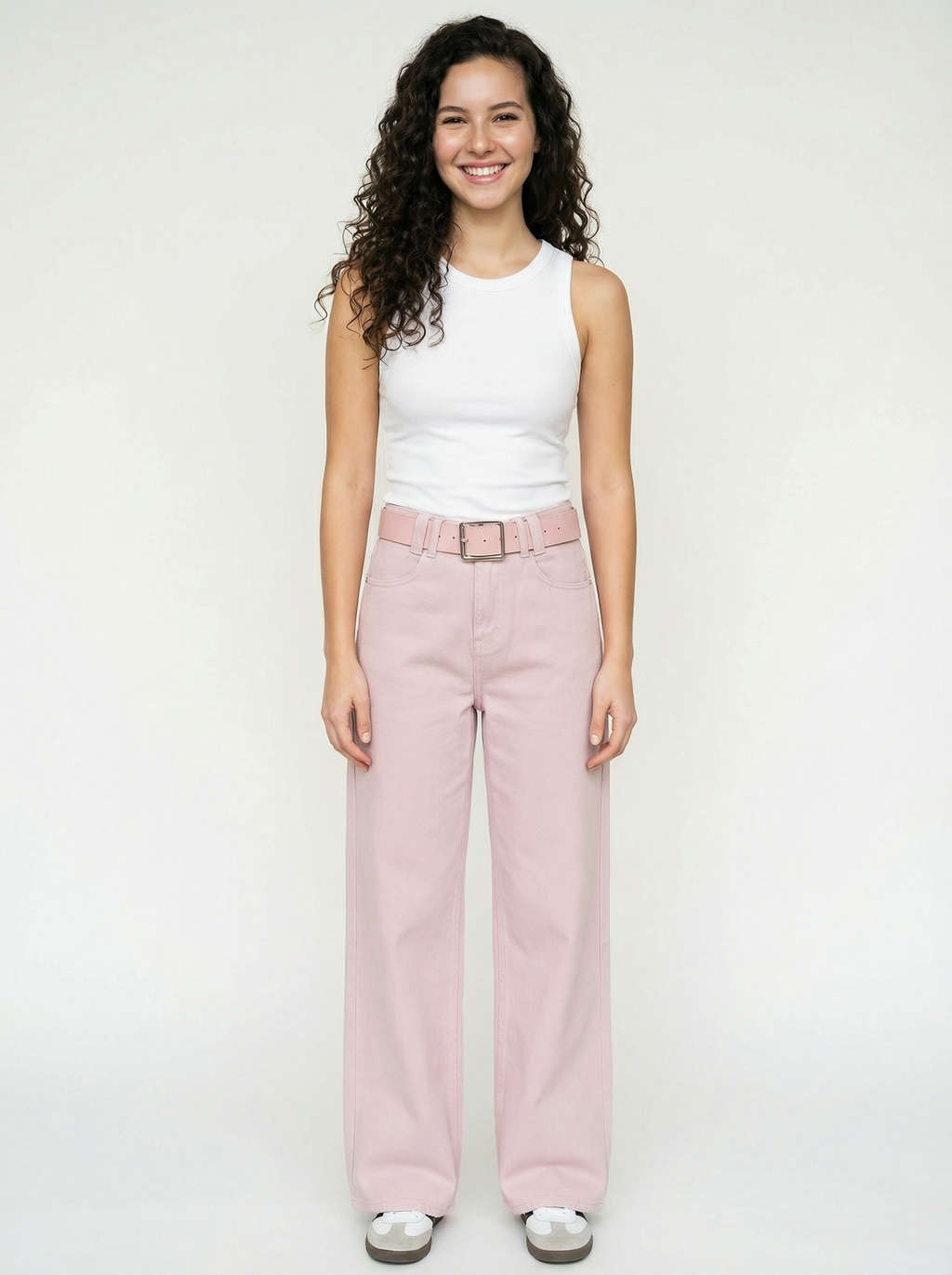 Pantalón Wide Leg Pastel con Cinturón Rosa - nn.studio Style 80098