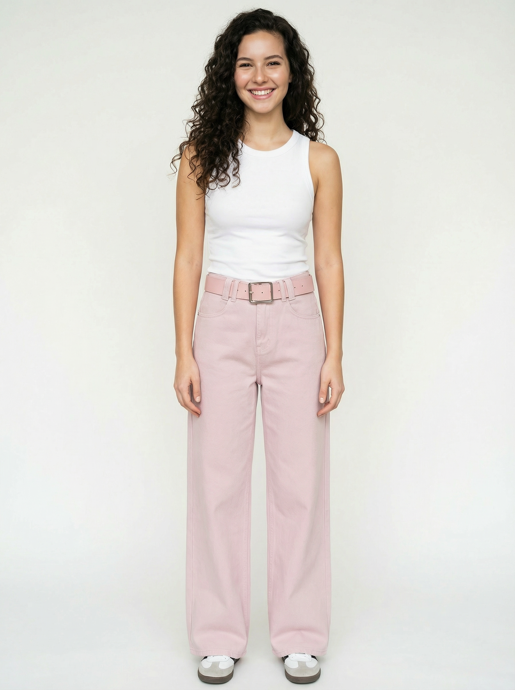 Pantalón Wide Leg Pastel con Cinturón Rosa - nn.studio Style 80098