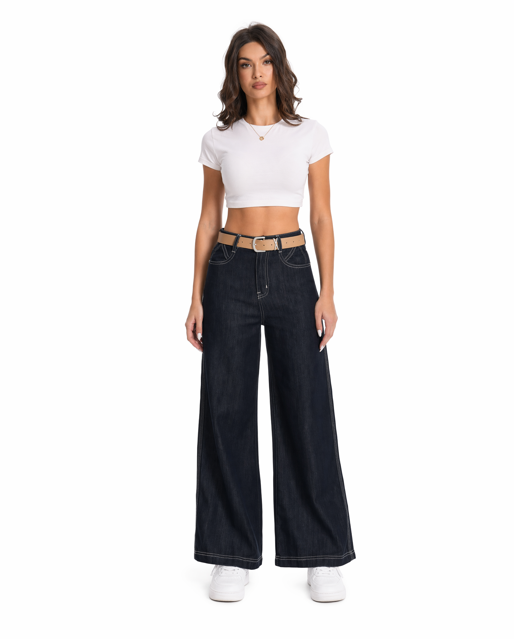Jean Wide Leg Azul Oscuro Tiro Alto Azul oscuro/índigo - nn.studio Style A8216