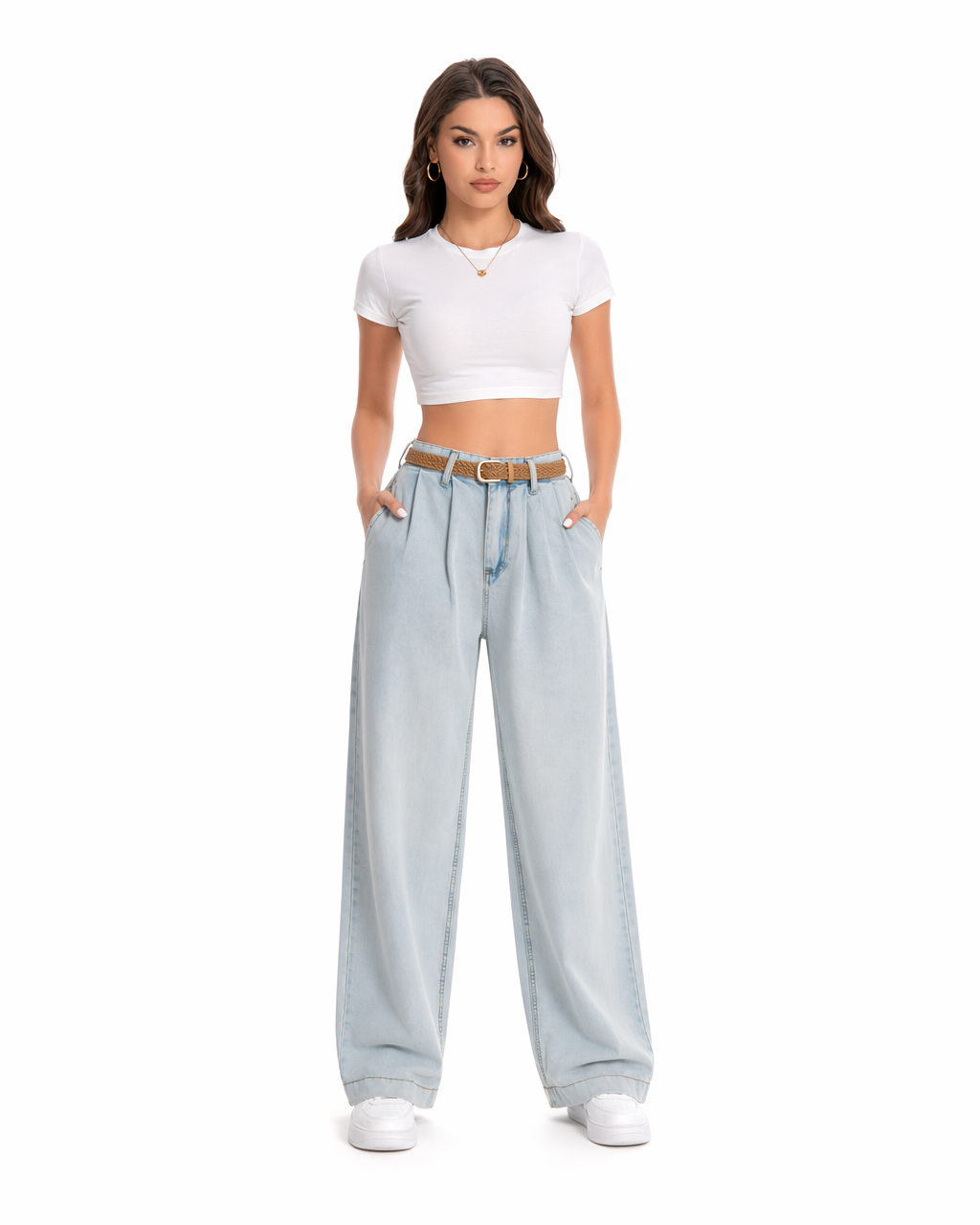 Jean Wide Leg Azul Claro con Cinturón Azul claro - nn.studio Style A8221