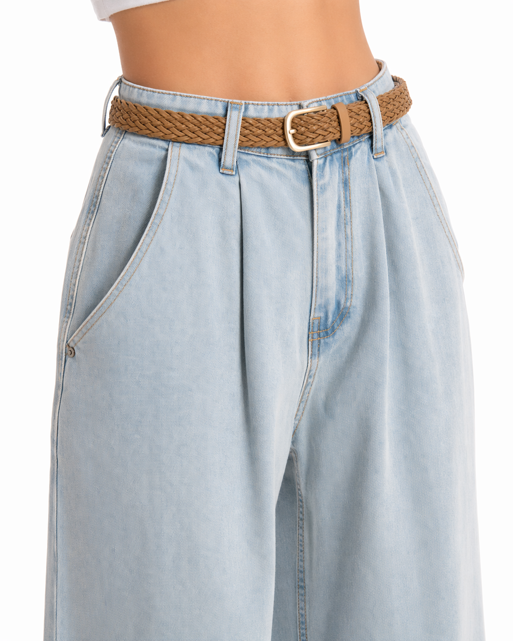 Jean Wide Leg Azul Claro con Cinturón Azul claro - nn.studio Style A8221