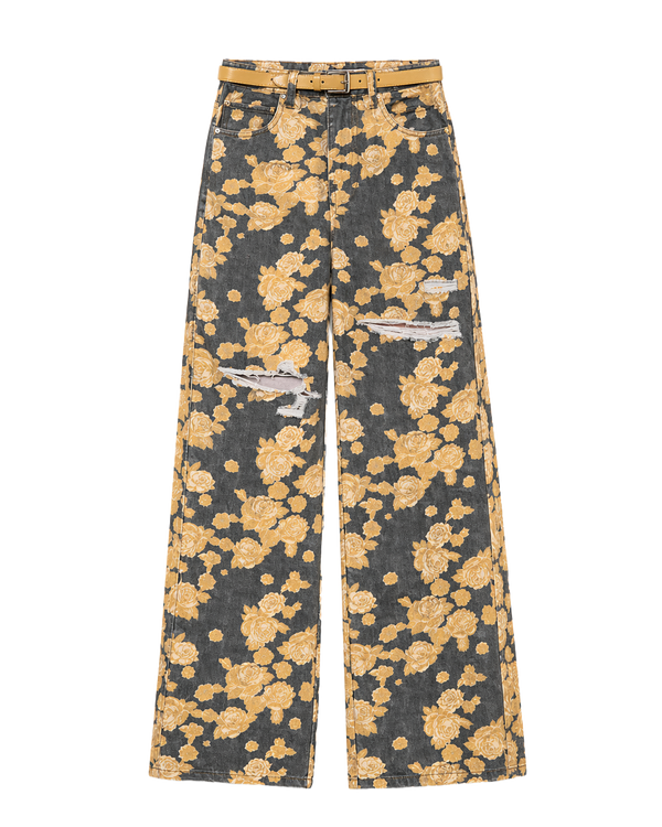 Jean Wide Leg Estampado Floral Dorado Gris con flores doradas - nn.studio Style A8309