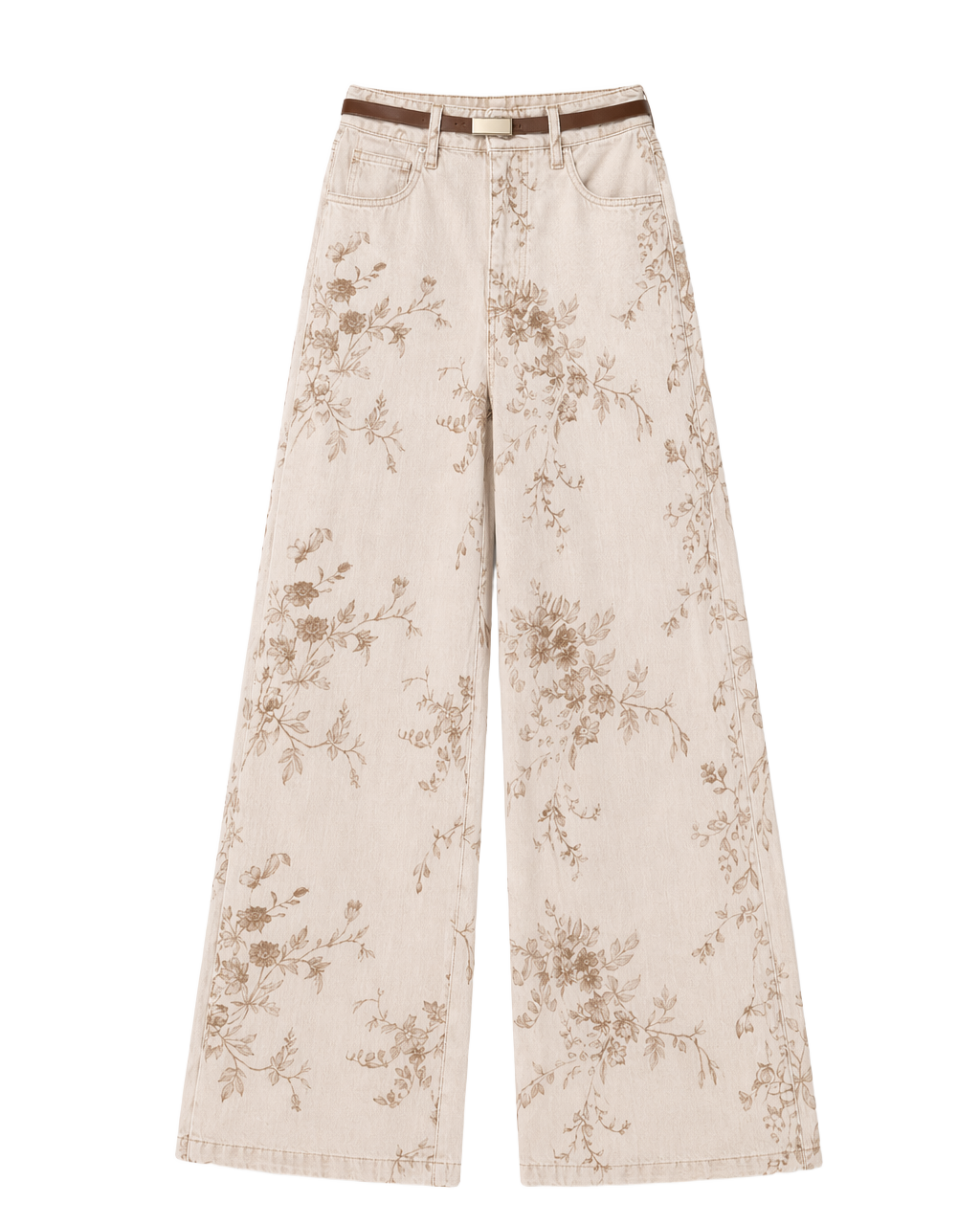 Jean Wide Leg Floral Beige Café Beige con estampado floral café - nn.studio Style A8358