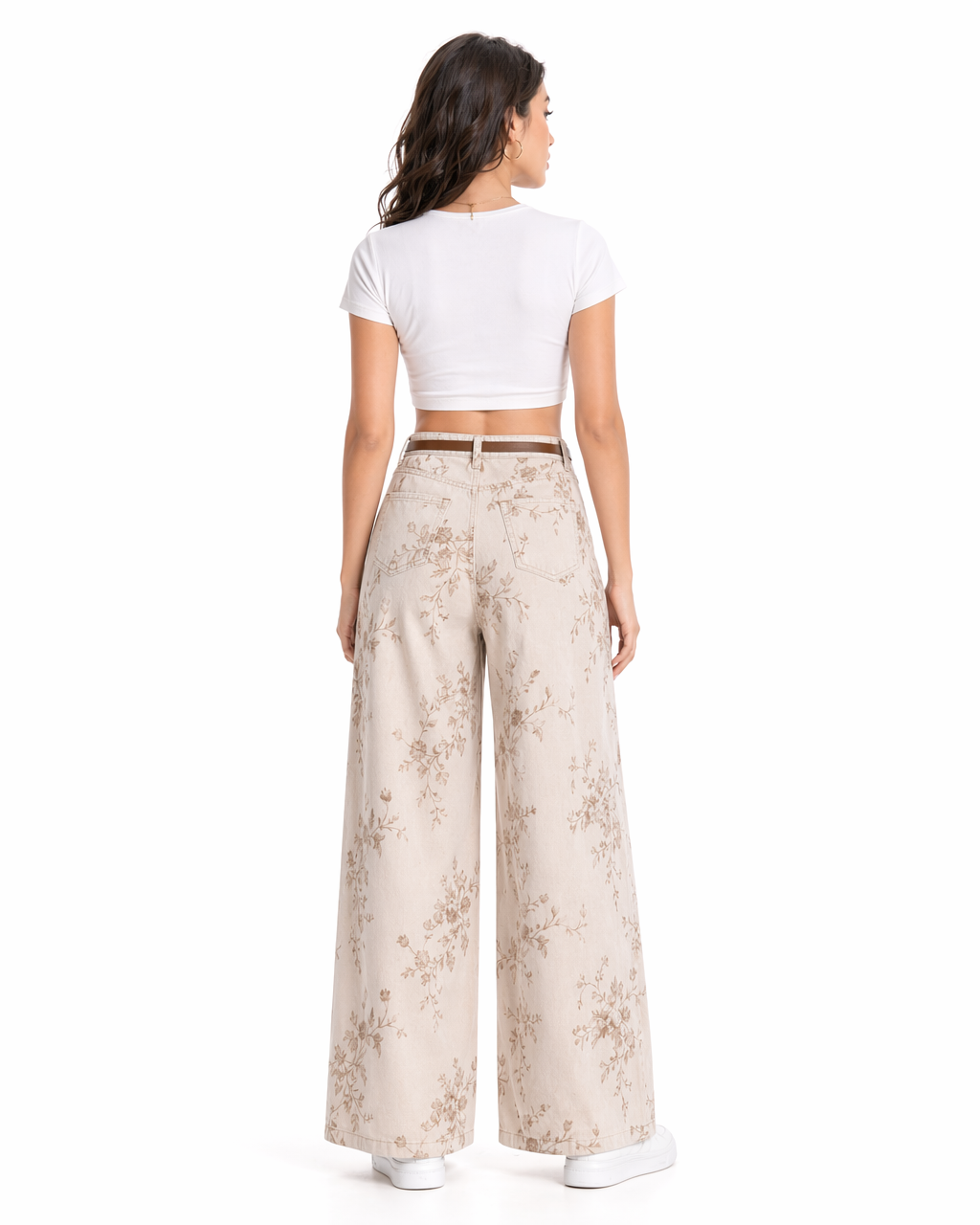 Jean Wide Leg Floral Beige Café Beige con estampado floral café - nn.studio Style A8358