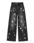 Jean Wide Leg con Bordado de Margaritas Negro - nn.studio Style A8639-3