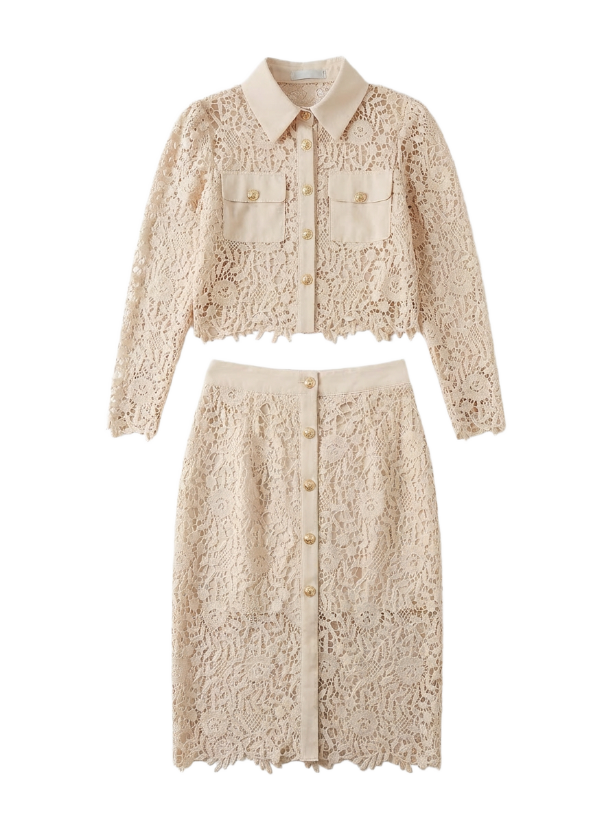 Conjunto Guipure 2 Piezas Blazer Falda Beis - nn.studio Style 818