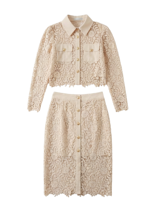 Conjunto Guipure 2 Piezas Blazer Falda Beis - nn.studio Style 818