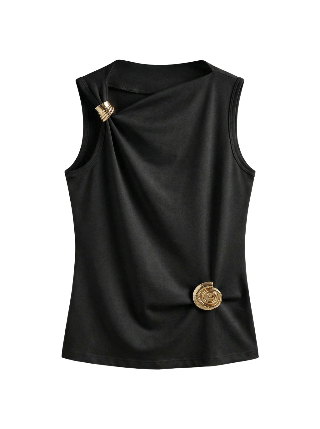 Top Asimétrico con Broche Dorado Negro - nn.studio Style 6730