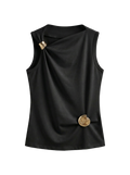 Top Asimétrico con Broche Dorado Negro - nn.studio Style 6730