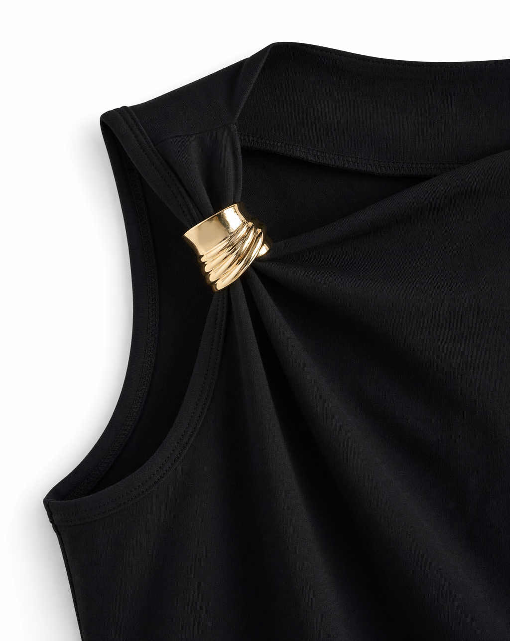 Top Asimétrico con Broche Dorado Negro - nn.studio Style 6730