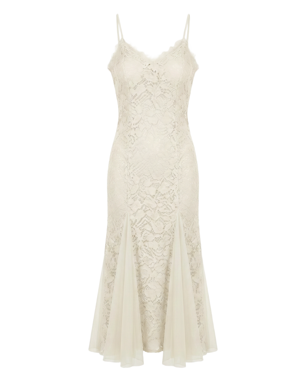 Vestido Maxi Encaje Floral Escote V Beis - nn.studio Style J9623