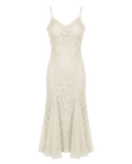 Vestido Maxi Encaje Floral Escote V Beis - nn.studio Style J9623