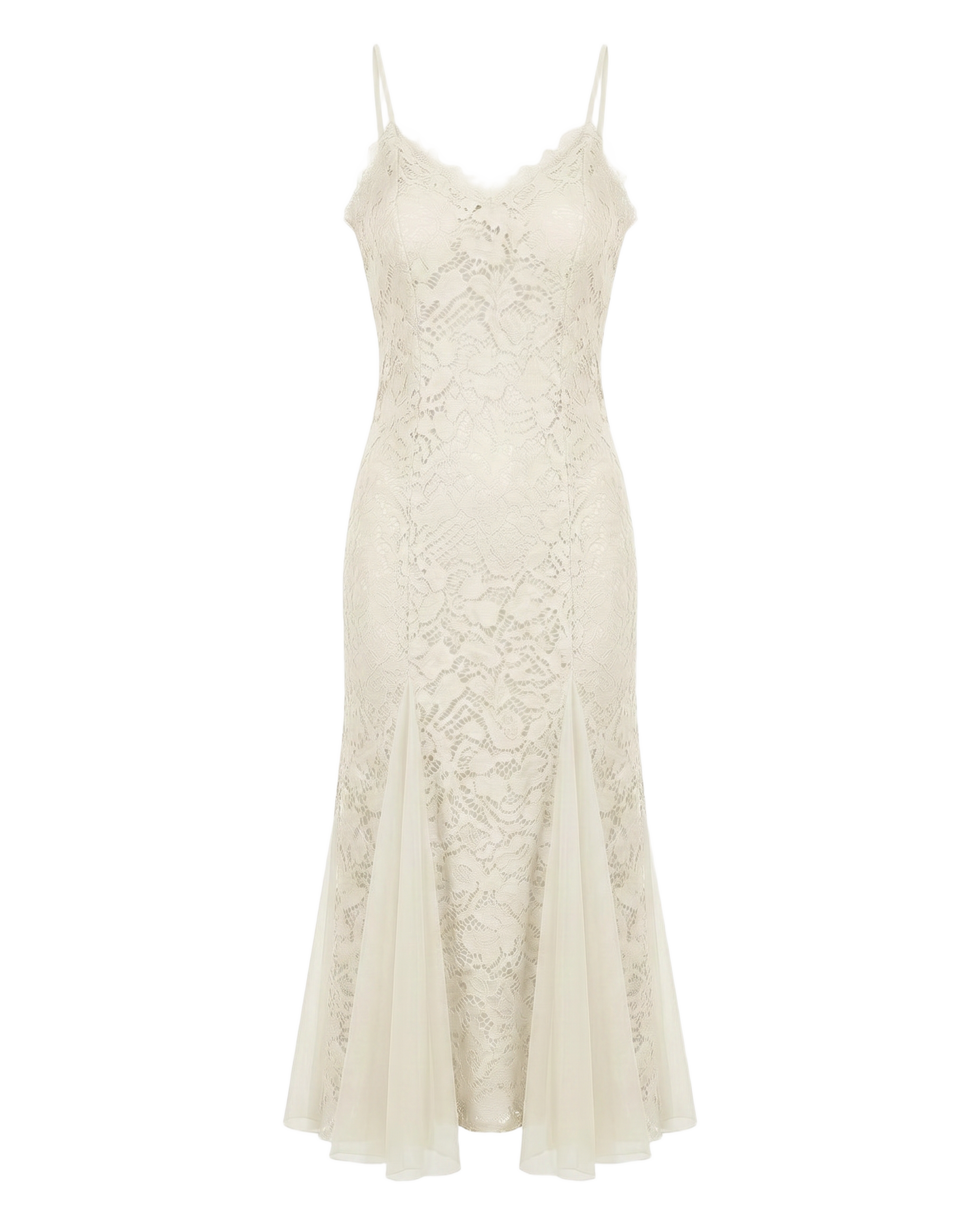 Vestido Maxi Encaje Floral Escote V Beis - nn.studio Style J9623