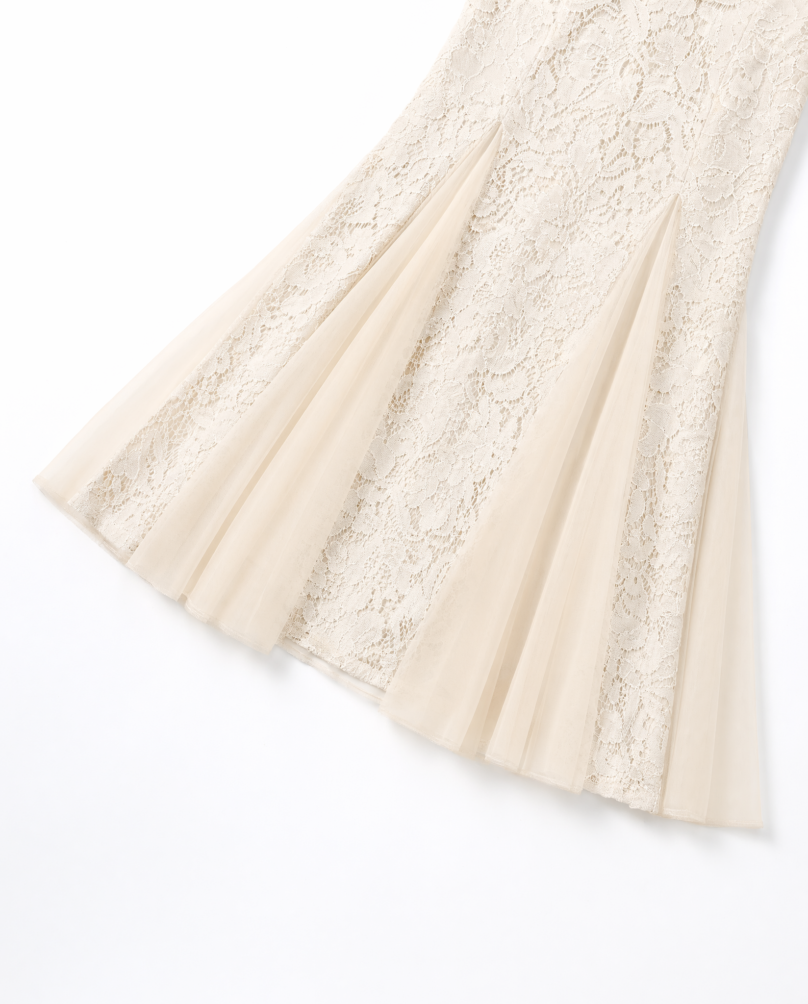 Vestido Maxi Encaje Floral Escote V Beis - nn.studio Style J9623