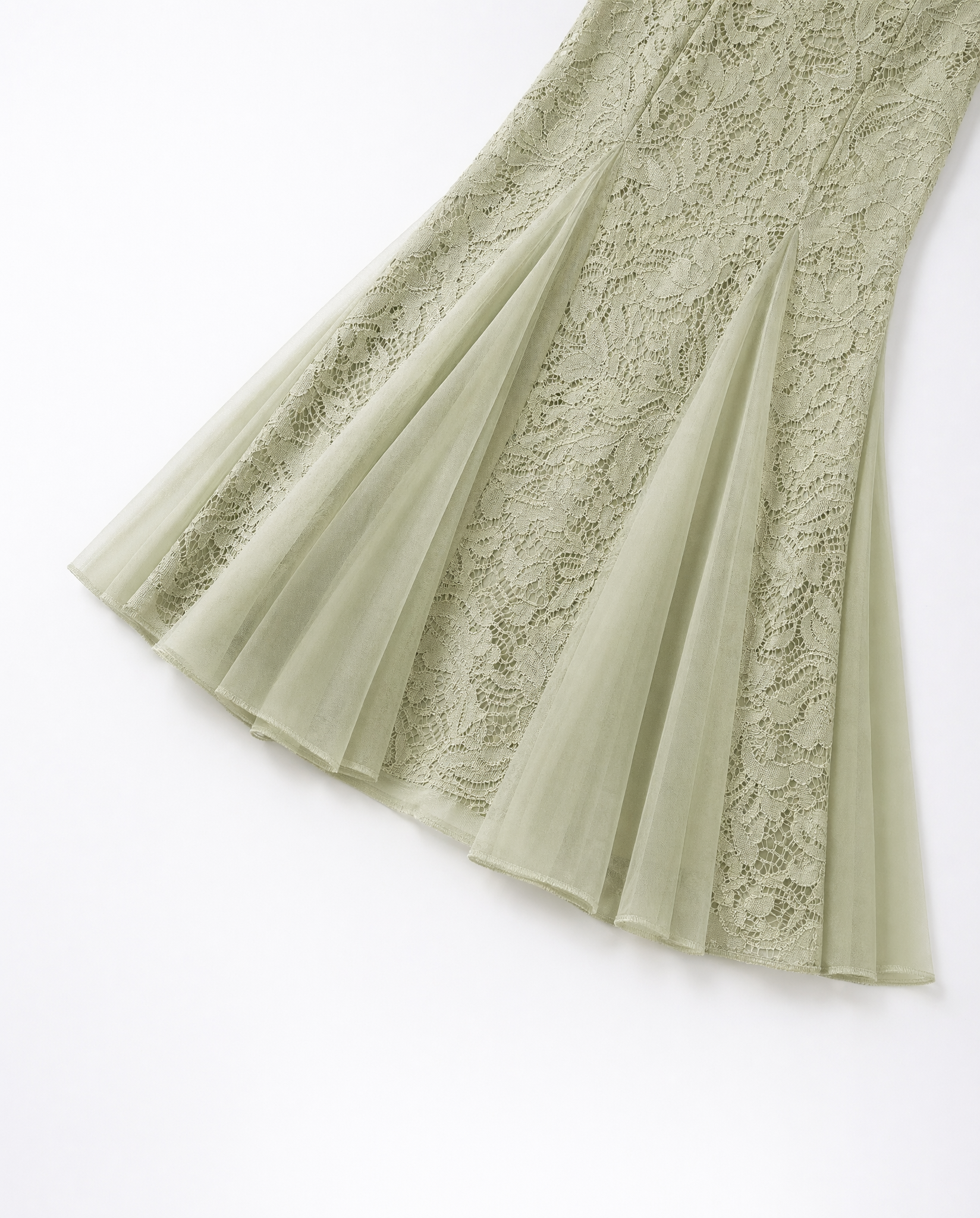 Vestido Maxi Encaje Floral Escote V Verde - nn.studio Style J9623