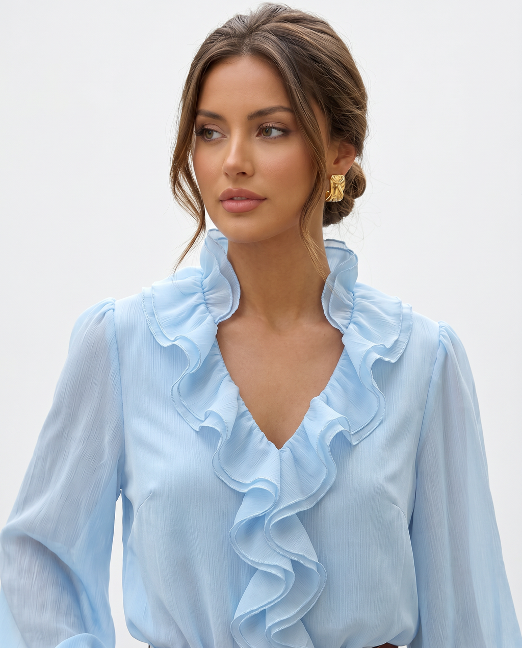 Blusa Chifón Volantes y Cordón Azul - nn.studio Style K1079